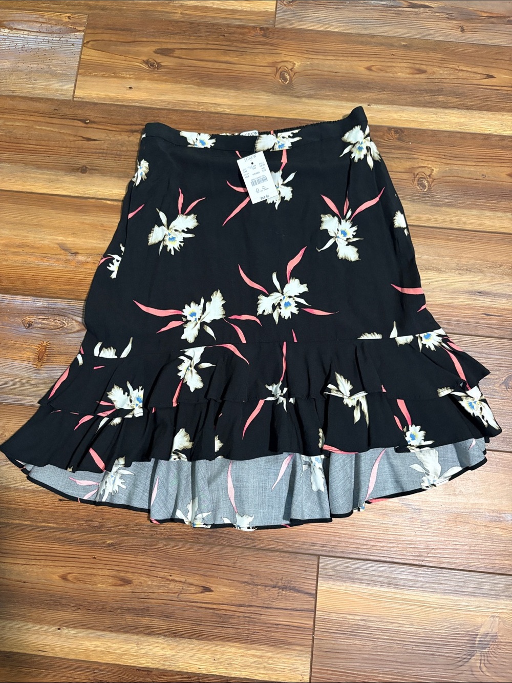 Black Floral Ruffle Hem Skirt - J Crew NWT